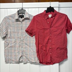 Men’s Red and White Plaid Short Sleeve Casual Button Down Shirts size large L